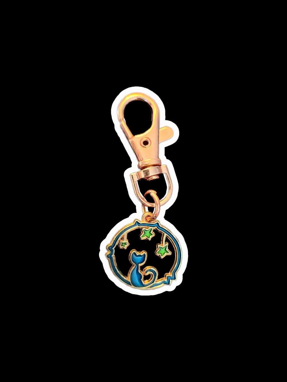 Gold-Tone Cat & Stars Enamel Keychain Charm - Blue/Green